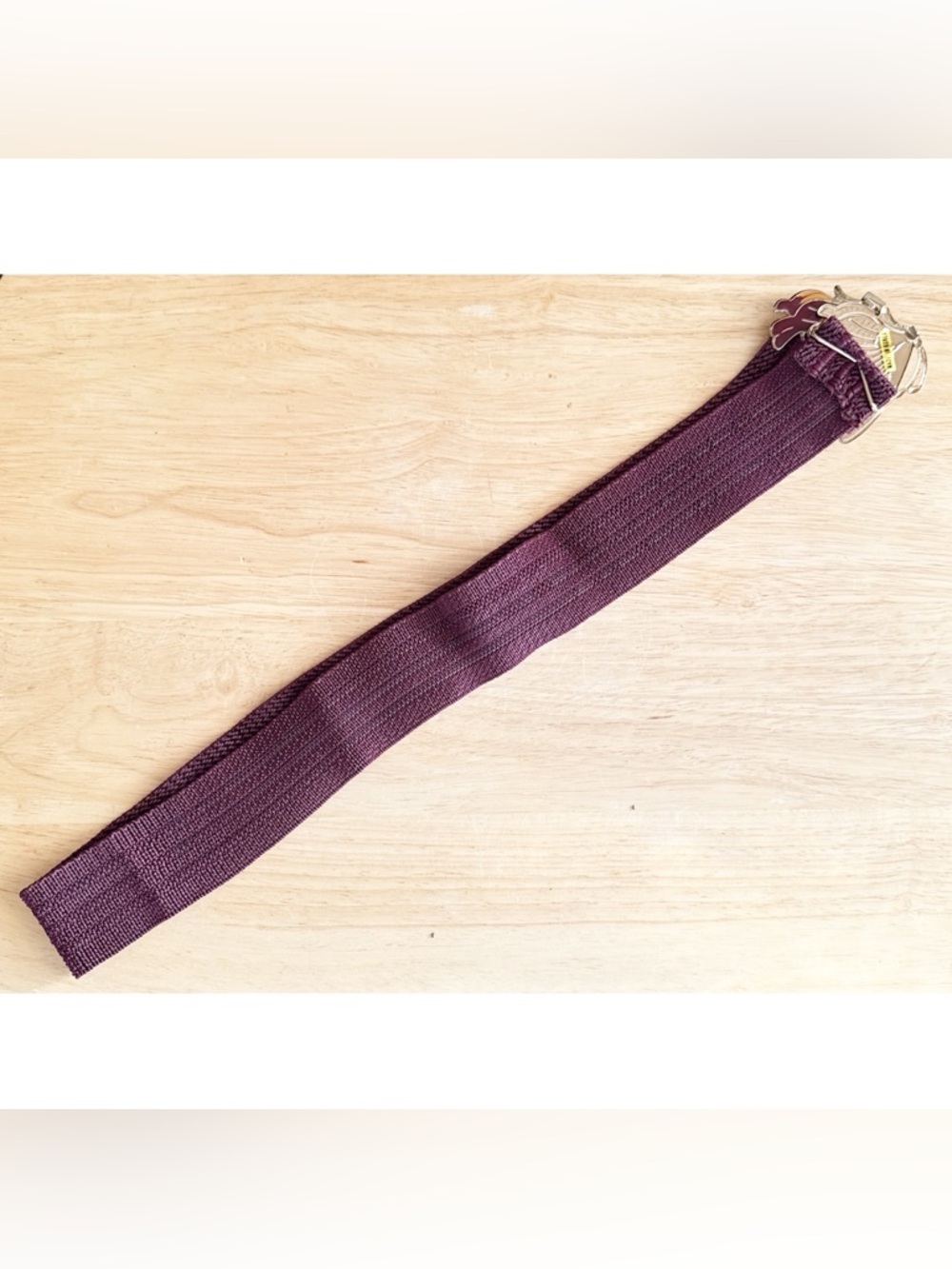 Vintage 80s Burgundy Enamel Butterfly Buckle Elastic Waist Textured Belt Size XL - Picture 13 of 15